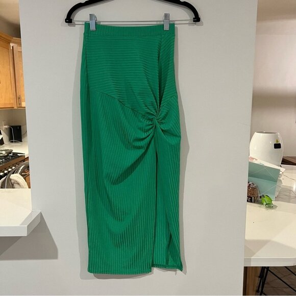 ASOS Design Knot Front Ribbed Kelly Green Midi Skirt Size 4 - Picture 4 of 7